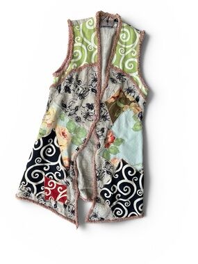 Crunch Patchwork Boho Open Front Vest Small